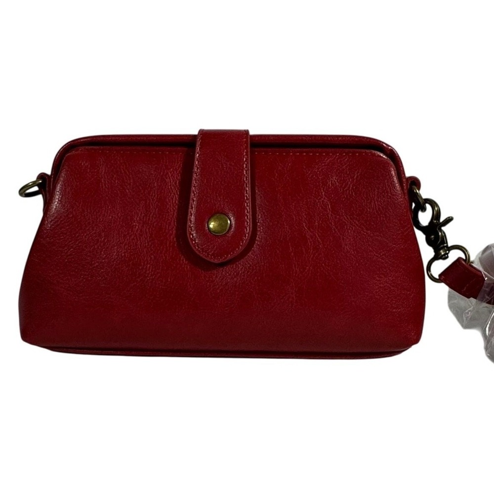 Womens Red-Brown Faux Leather Mini Doctor Crossbody Bag Retro Style Academia